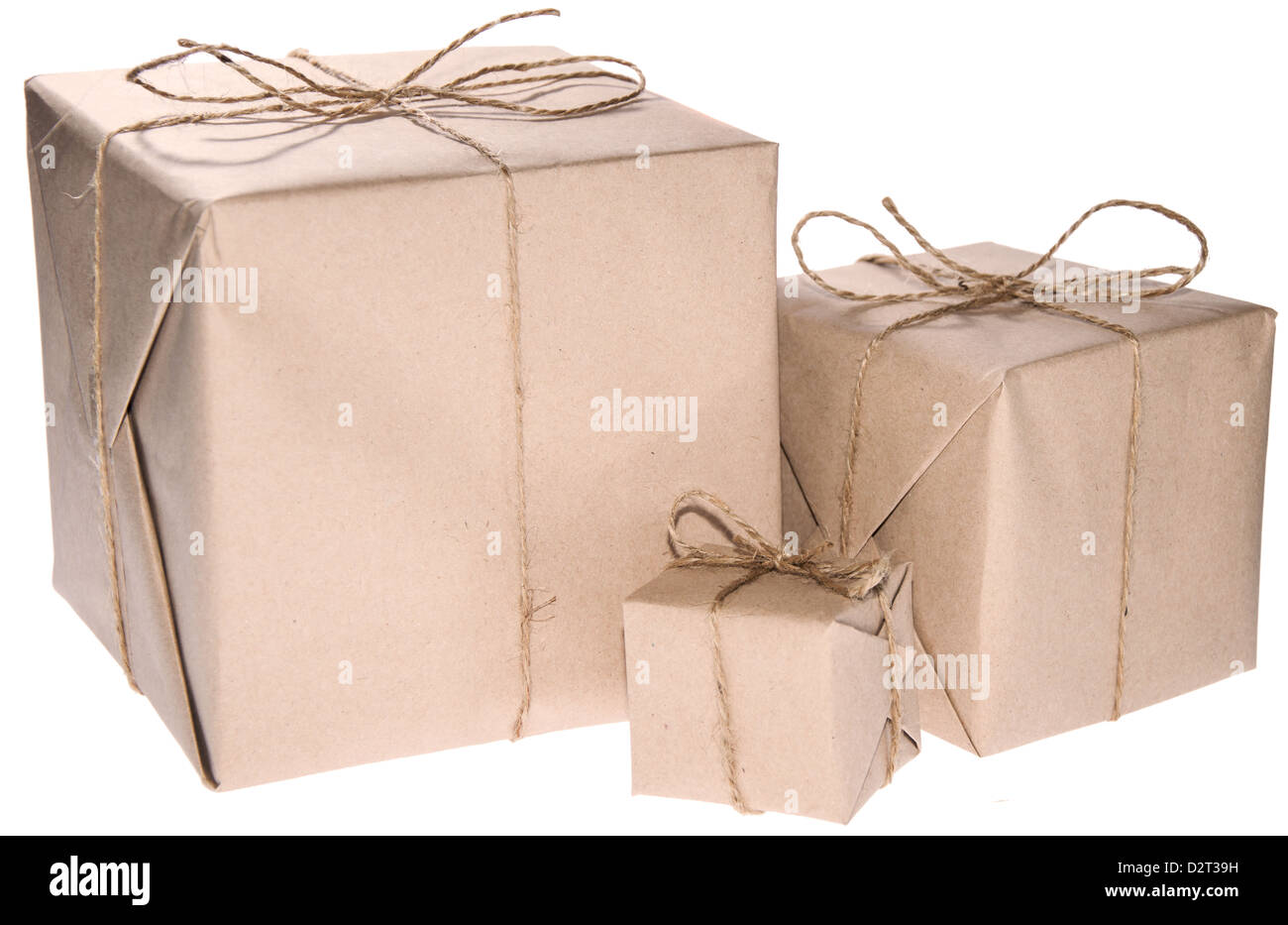 I pacchi con dimensioni differenti isolati su bianco Foto Stock