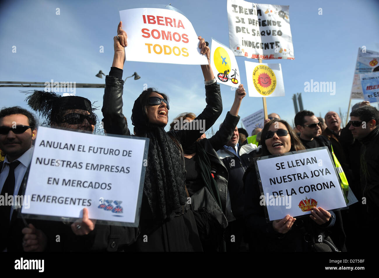 Iberia Airlines la protesta dei lavoratori della società proposto tagli durante una dimostrazione su gennaio 30 2013 a Madrid, Spagna Foto Stock