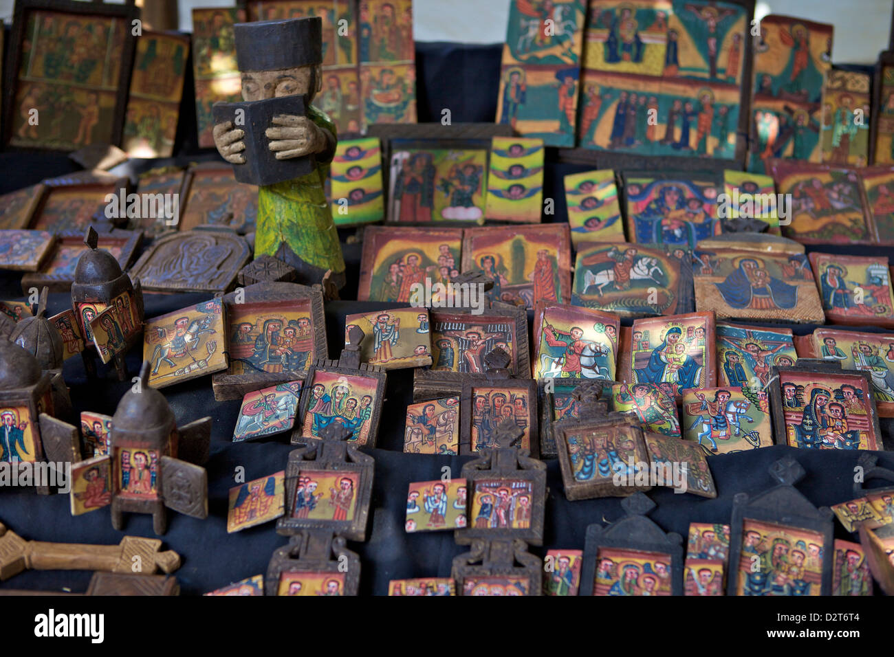 Negozio di souvenir in vendita, Zege Penisola, Lago Tana, Etiopia, Africa Foto Stock