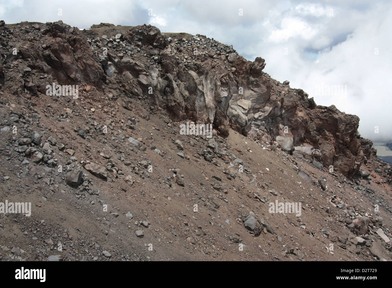 Vista dal vulcano Cotopaxi, Ecuador. Le rocce vulcaniche Foto Stock