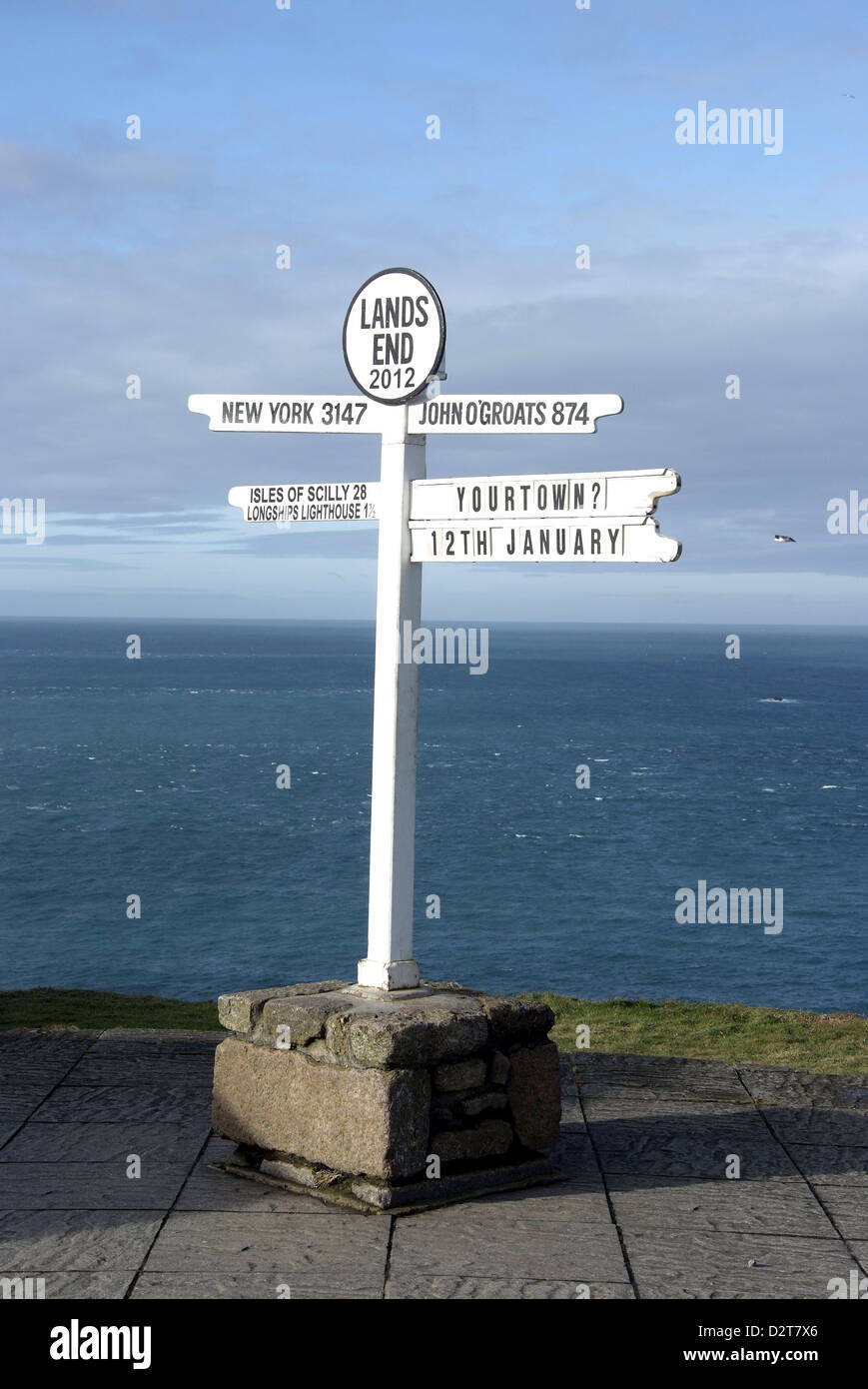 Lands End signpost cornwell Foto Stock