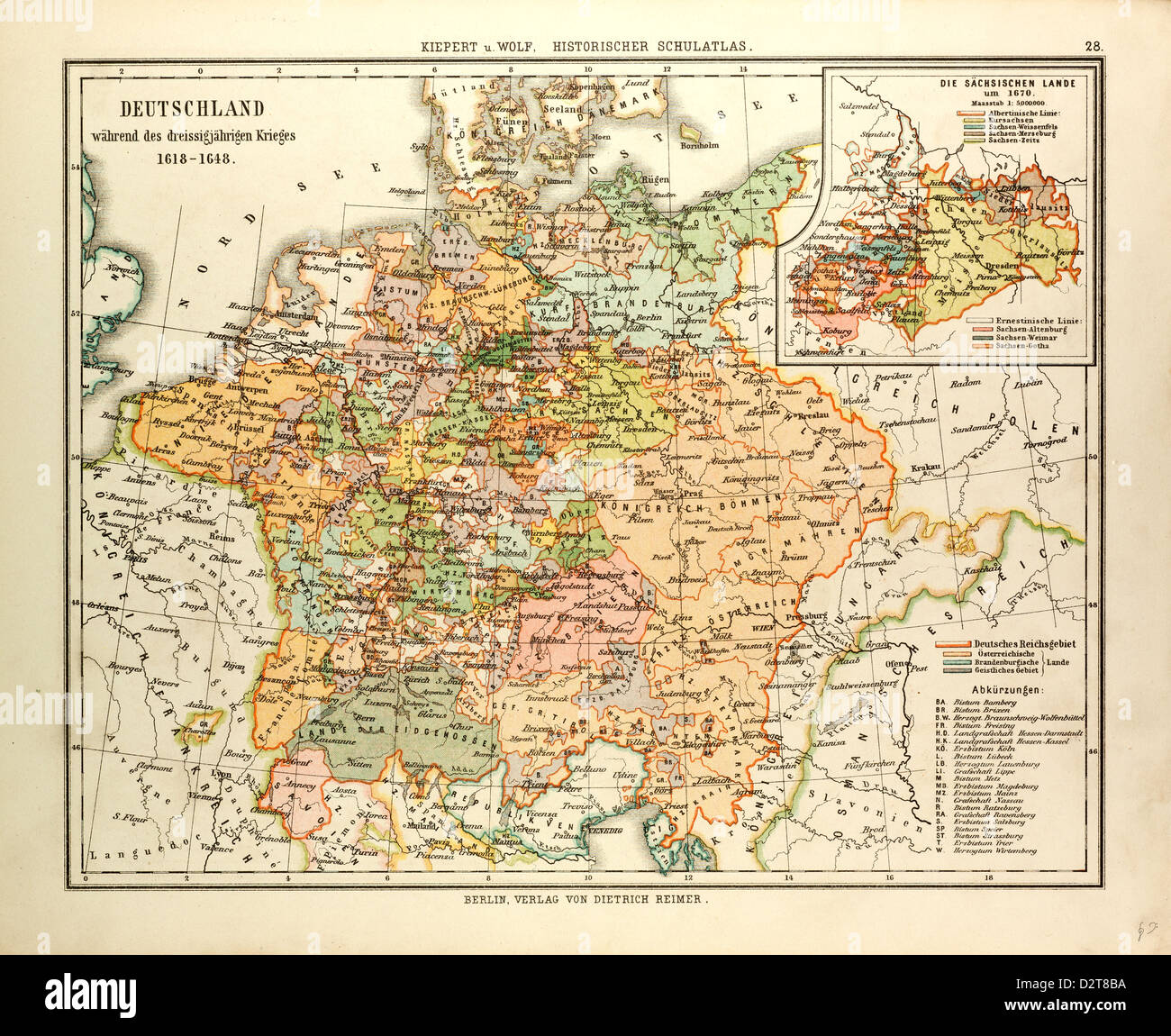Mappa della Germania durante la guerra dei trenta anni 1618 - 1648 Foto Stock