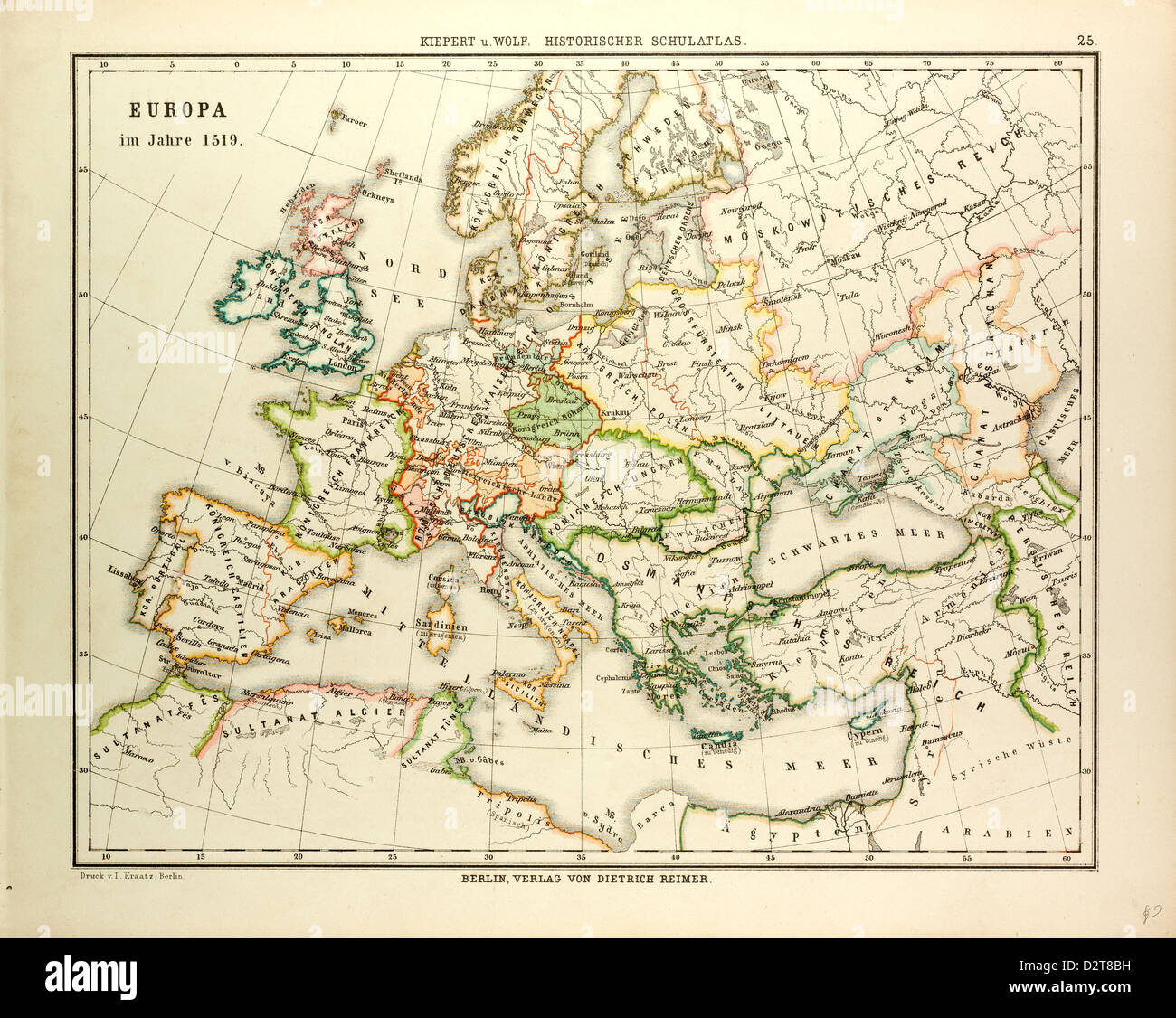 Mappa di Europa nel 1519 Foto Stock