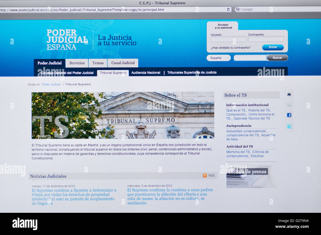 In Spagna la Corte Suprema sito web Foto Stock