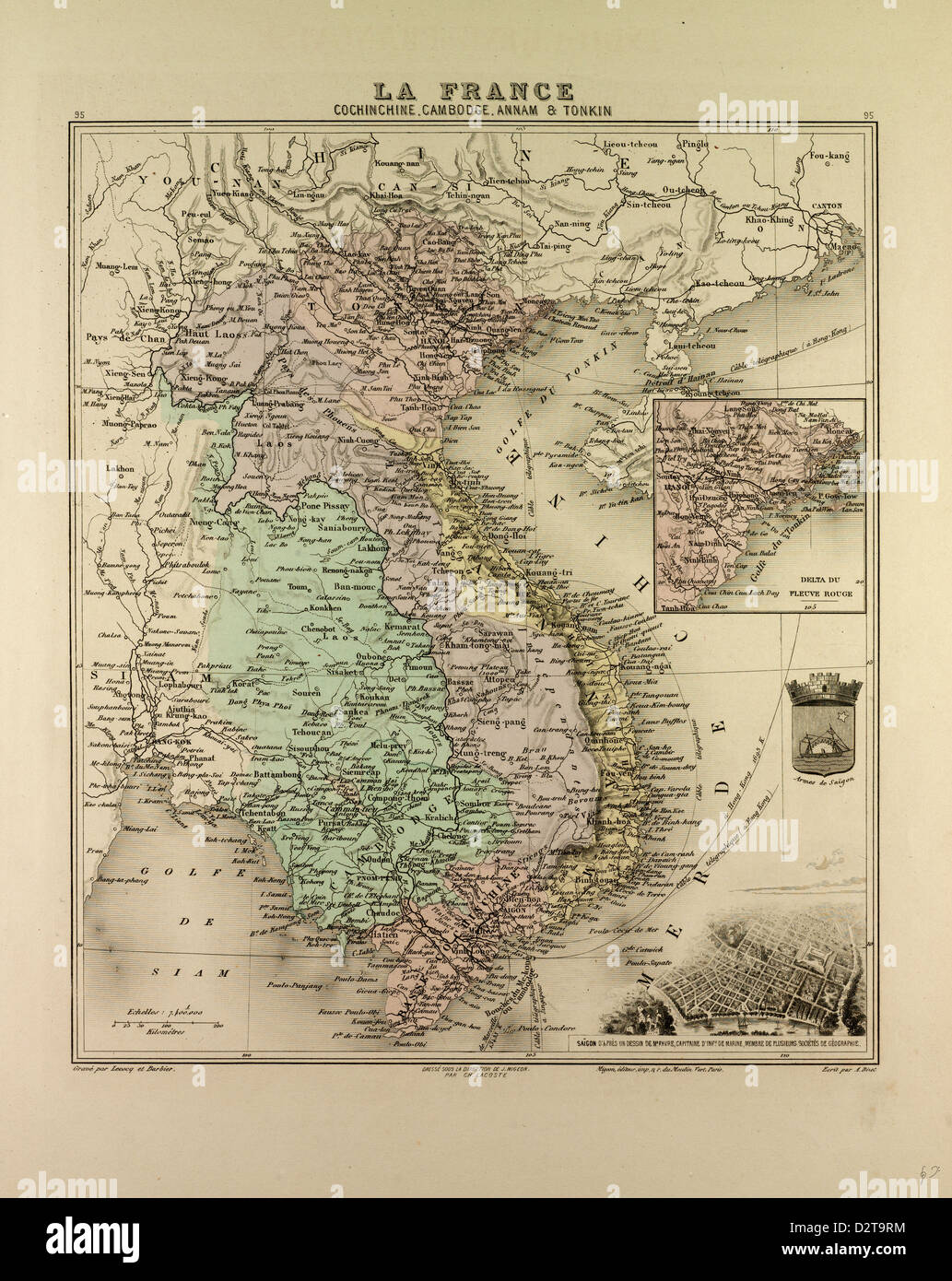 Mappa di vietnam cambogia Thailandia e Laos 1896 Foto Stock