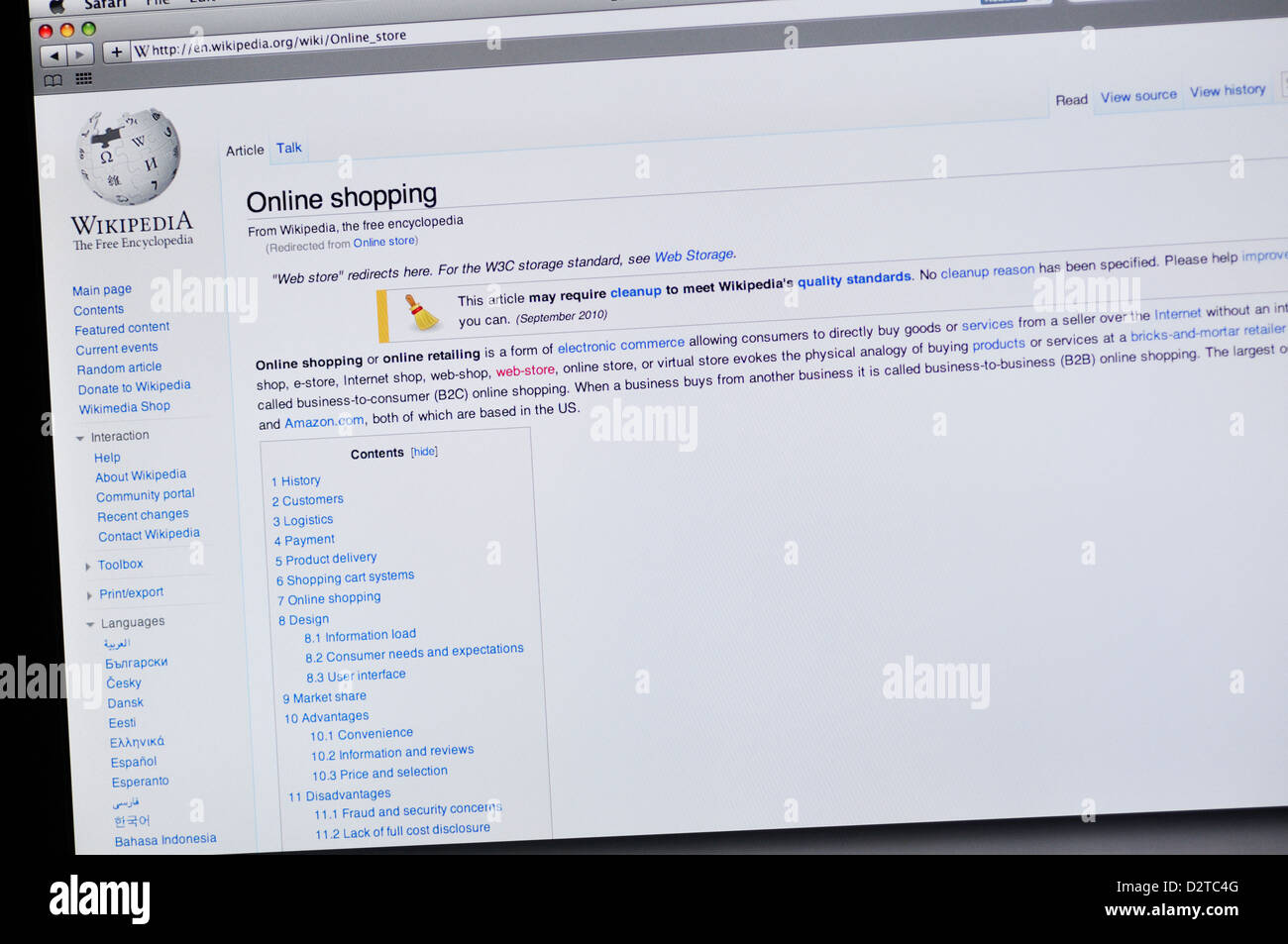 Sito web di Wikipedia che mostra lo shopping online è entrata Foto Stock