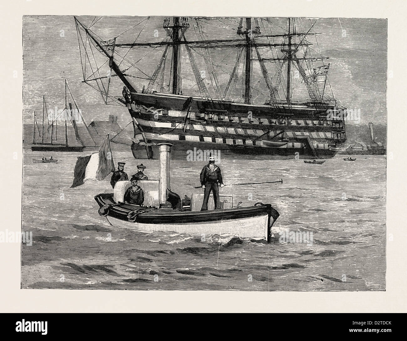 La visita della flotta francese: i nemici non più: marinai francesi visitando la "vittoria" Foto Stock