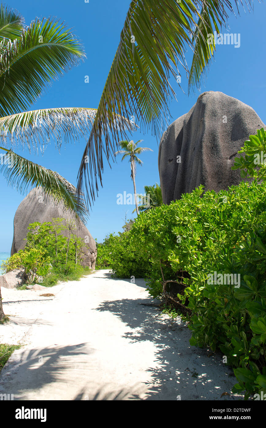 Spiaggia tropicale a Seychelles - vacanza sfondo Foto Stock