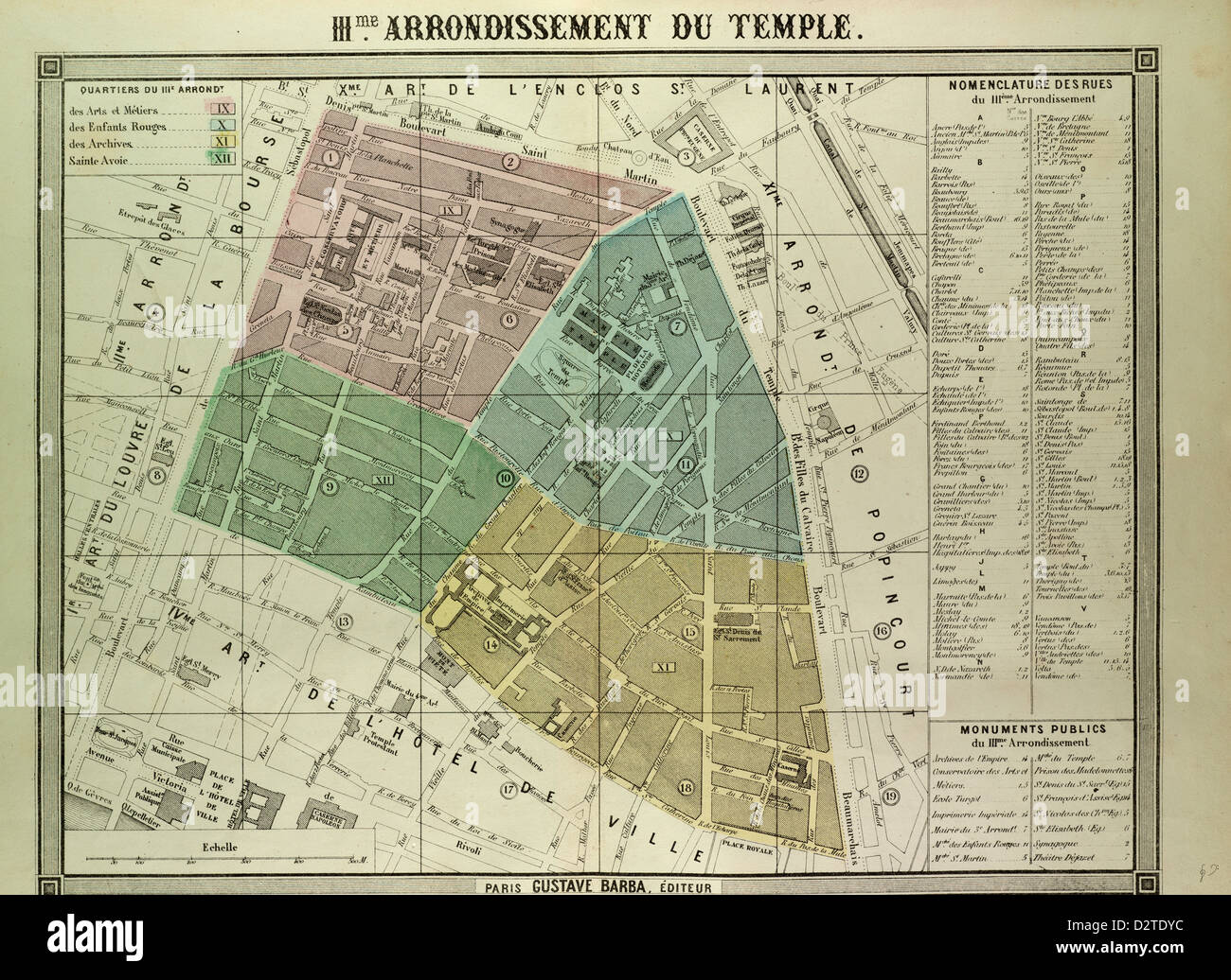 Mappa del 3RD ARRONDISSEMENT DU TEMPLE PARIS Francia France Foto Stock