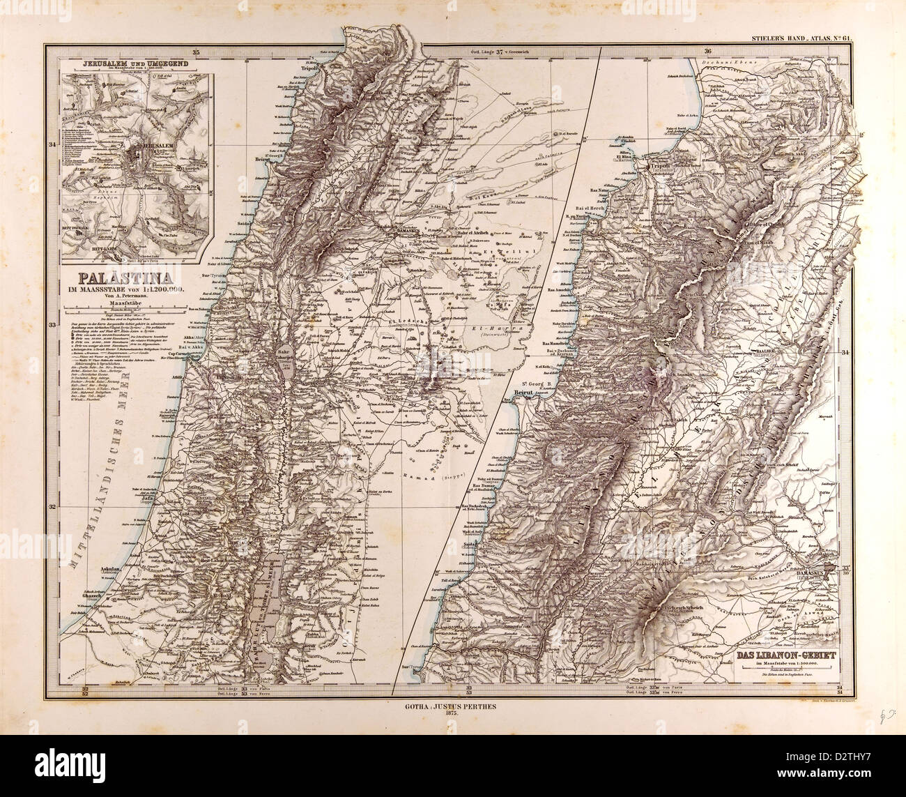 Israele Palestina Gerusalemme Mappa Gotha Justus Perthes Foto Stock