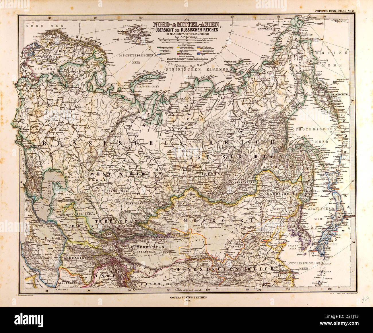 Mappa di Russia Gotha Justus Perthes Foto Stock