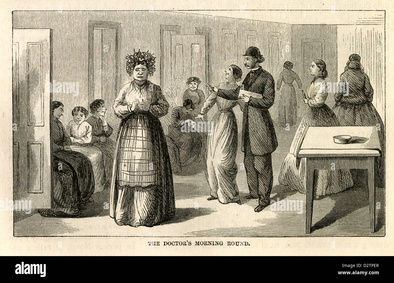 1866 incisione, il medico di turno mattina. Foto Stock