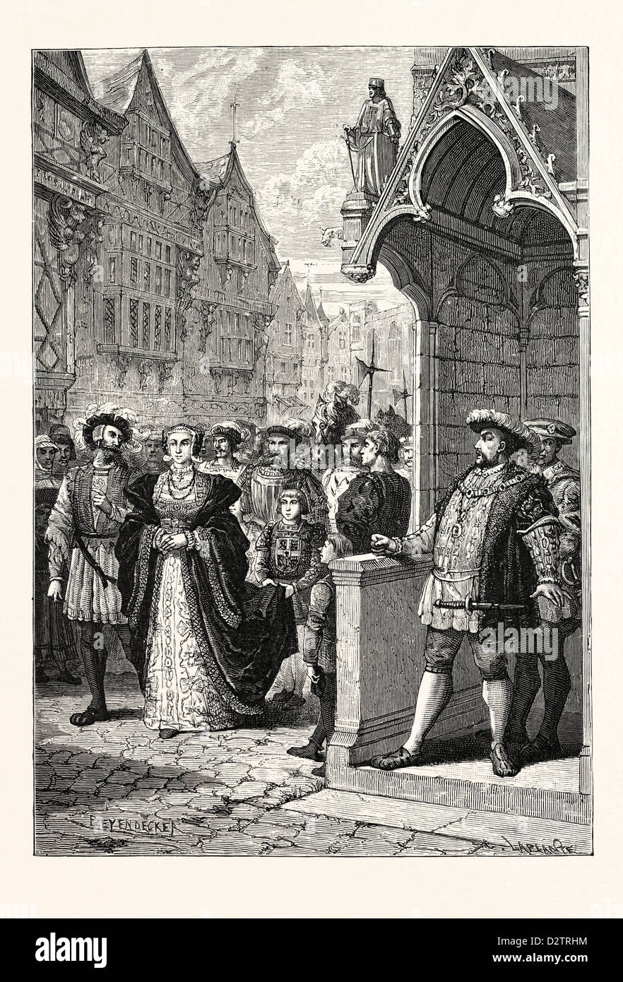 HENRY VIII. Vede Anne of Cleves per la prima volta. Foto Stock