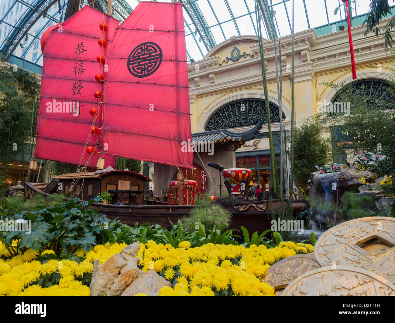 Anno Nuovo Cinese display di una nave di posta indesiderata al Bellagio Hotel di Las Vegas, Nevada Foto Stock