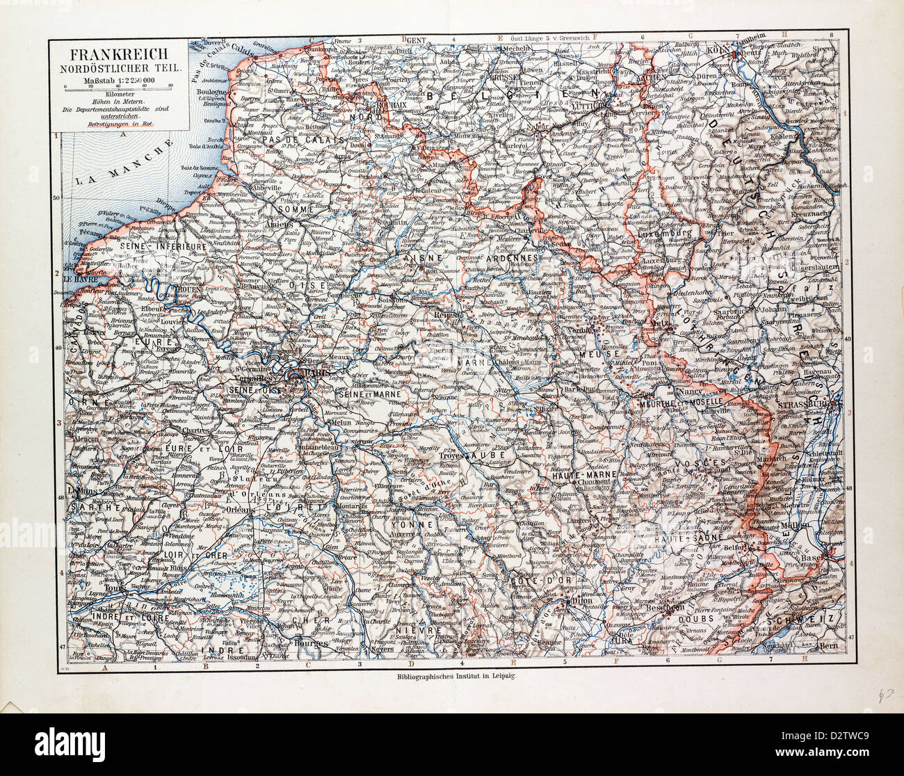 Mappa della parte nord orientale della Francia 1899 Foto Stock