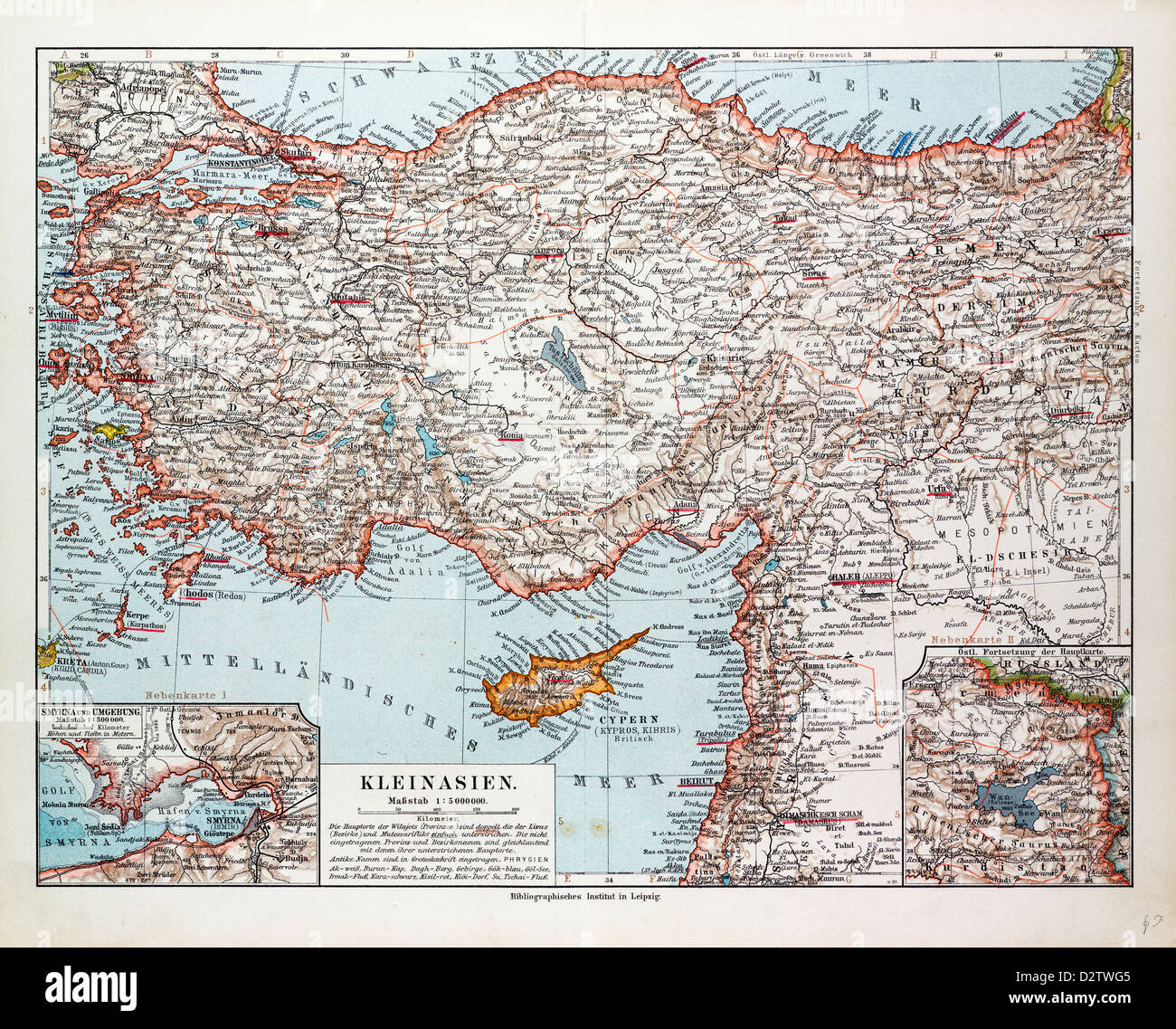 Mappa di Turchia Cipro e Siria 1899 Foto Stock