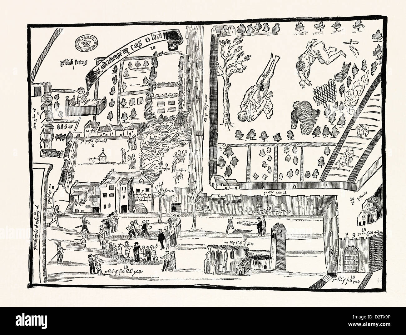 Edimburgo: grezzi schizzo del KIRK-di-CAMPO FEBBRAIO 1567 adottata frettolosamente per la corte inglese Foto Stock