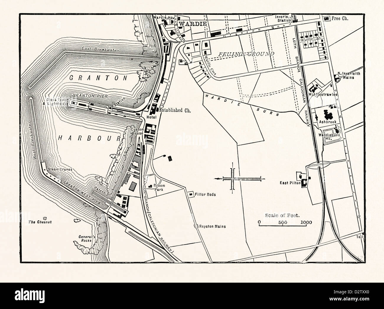 Edimburgo: MAPPA DI GRANTON E DINTORNI Foto Stock