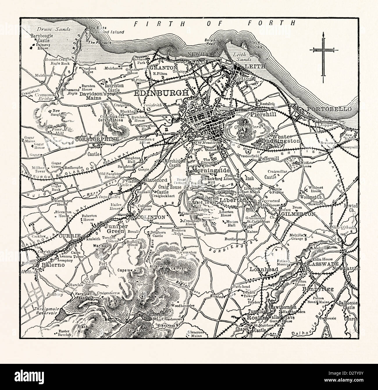 Mappa dei dintorni di Edimburgo. Foto Stock