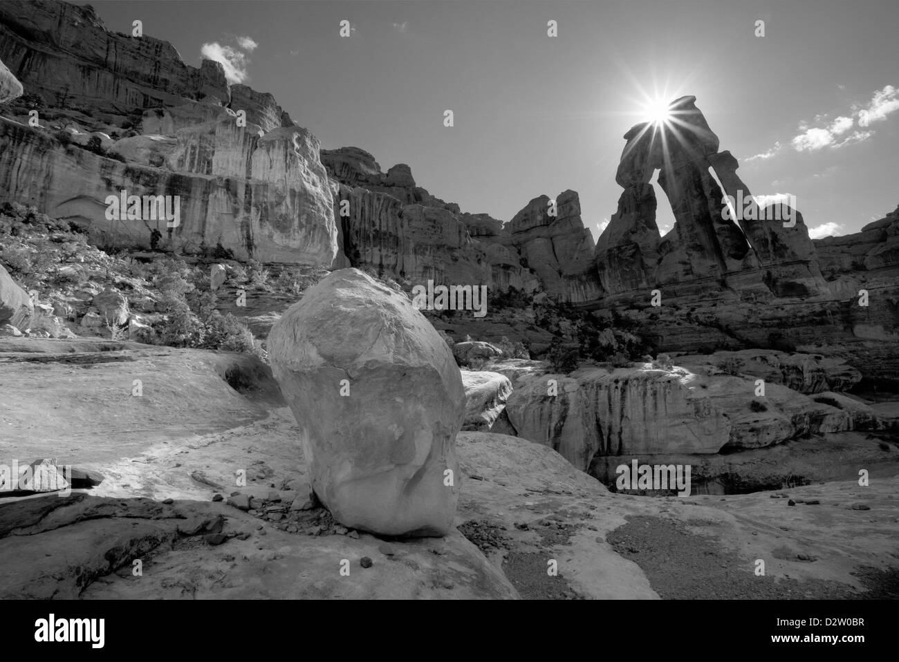 UT00232-00...Utah - Sun provenienti oltre Druid Arch nel distretto di aghi del Parco Nazionale di Canyonlands. Foto Stock