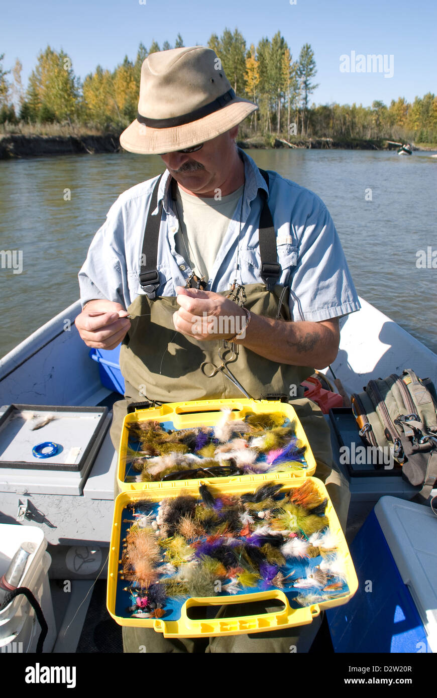 Guida di pesca con la mosca, selezione Red Deer River,Alberta, Canada. Foto Stock