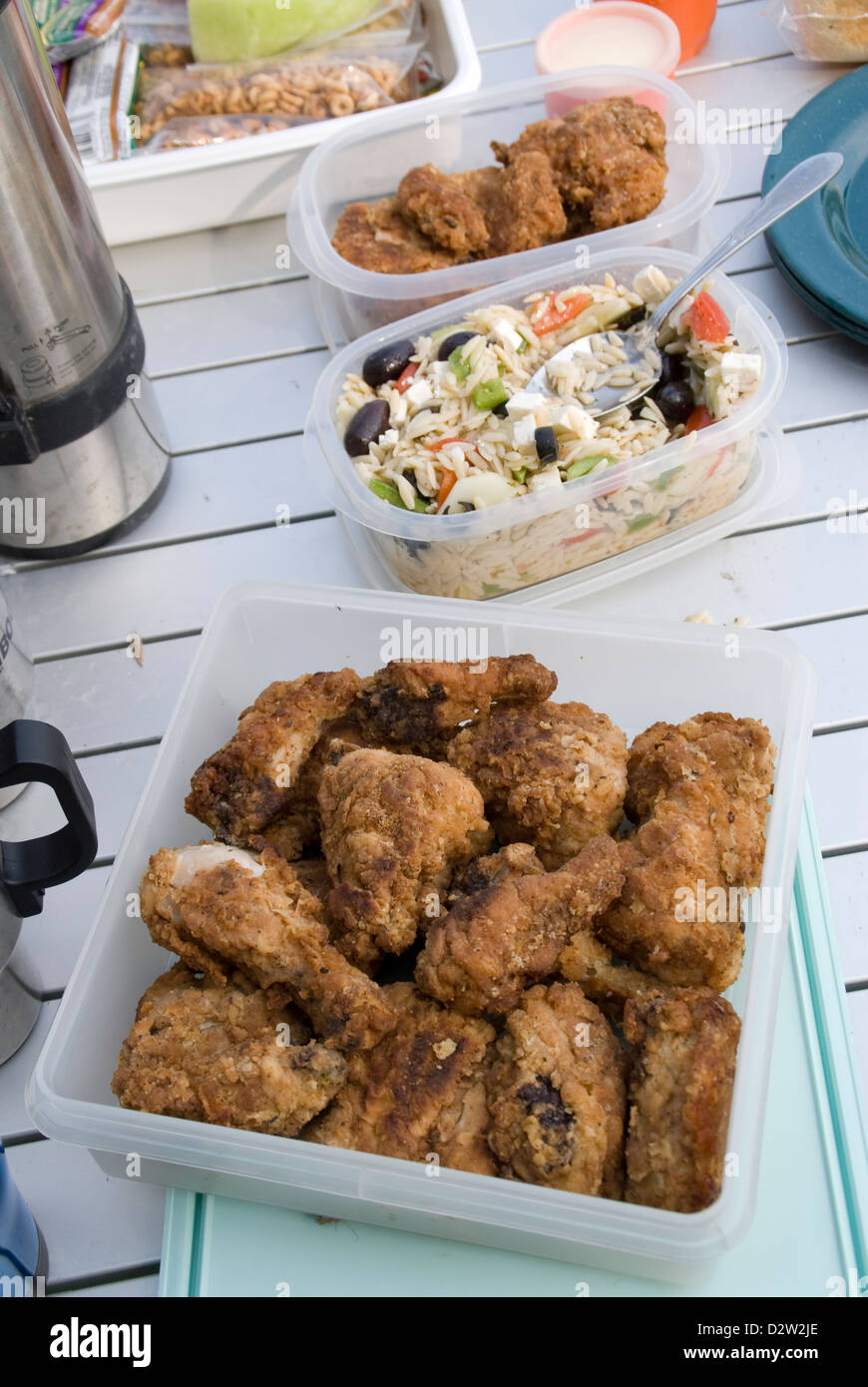 Shore pranzo sulla pesca a mosca gita sul Fiume Bow, Alberta, Canada, Foto Stock