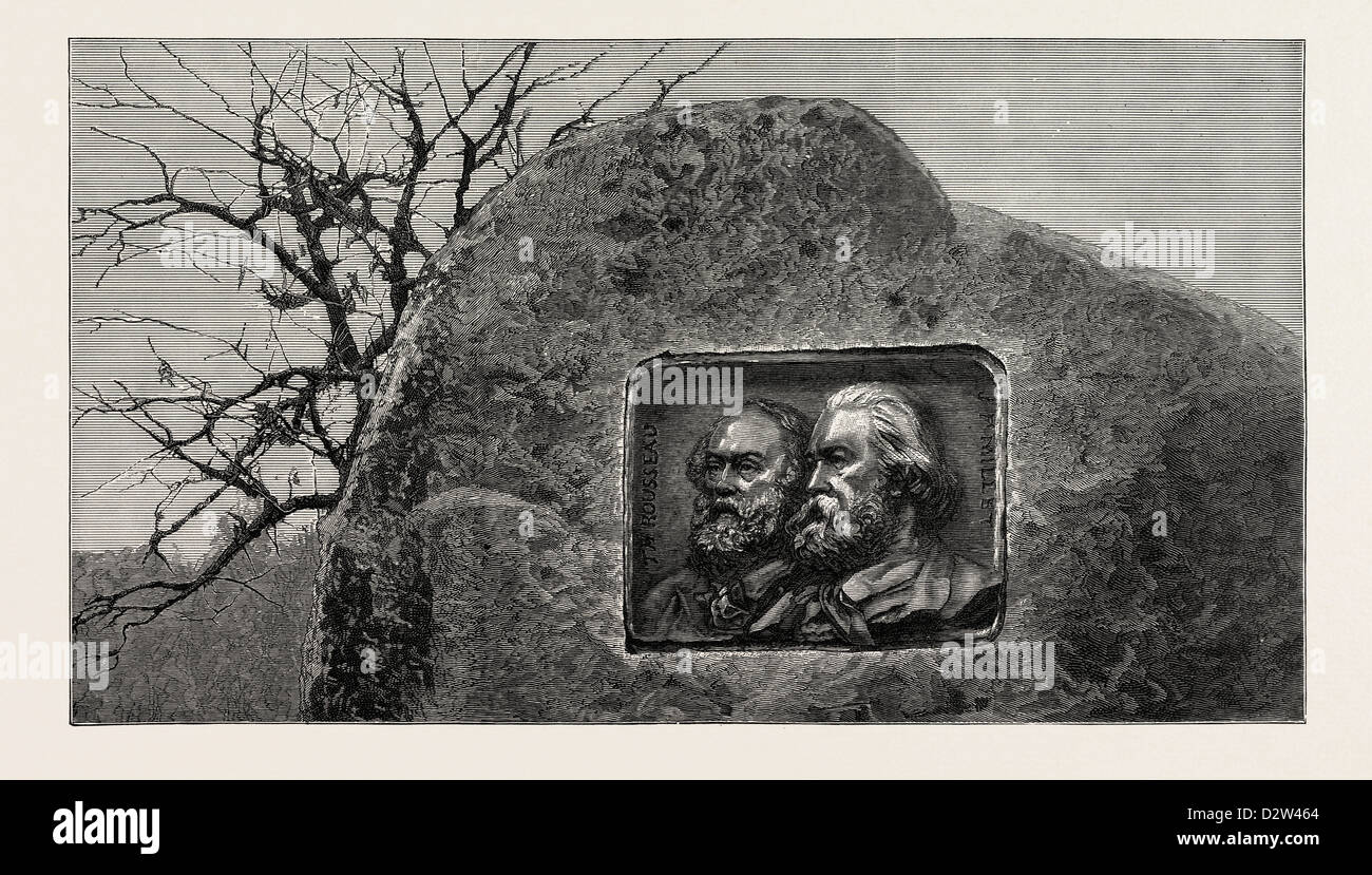 Memoriale al artisti Francese Theodore ROUSSEAU E JEAN FRANÇOIS MILLET Foresta Fontainebleau Foto Stock