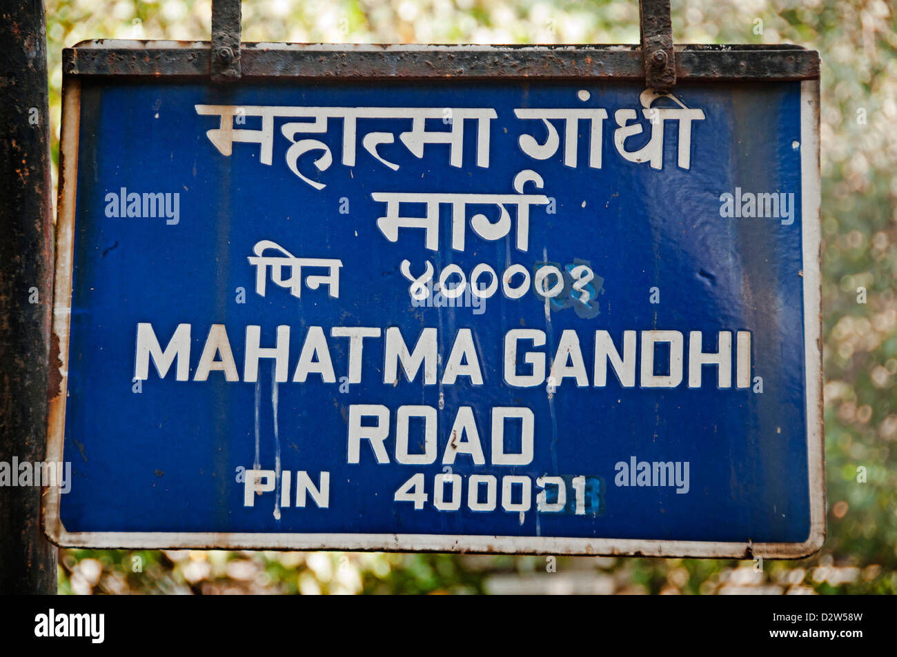 Mumbai India Mahatma Gandhi Road strada segno Foto Stock