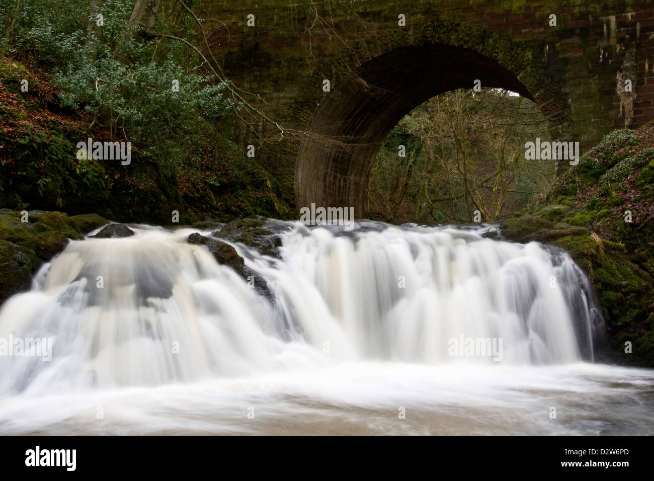 Le spettacolari cascate Arbirlot e Elliot Water si trovano vicino ad Arbroath in Scozia, Regno Unito Foto Stock
