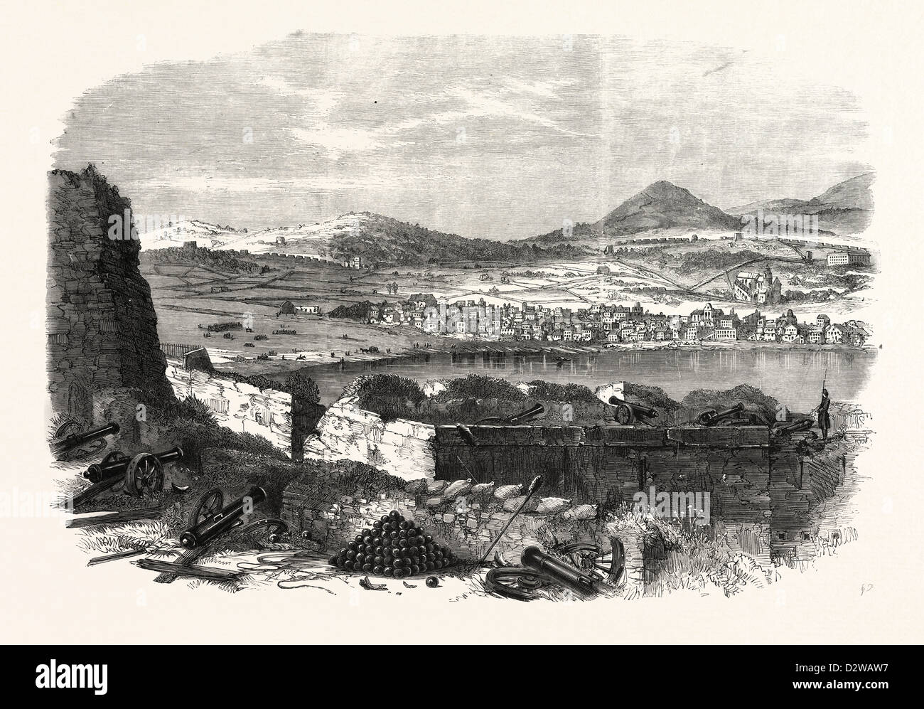 GAETA: le posizioni dell'esercito nazionale visto dalle batterie della cittadella di Gaeta Foto Stock