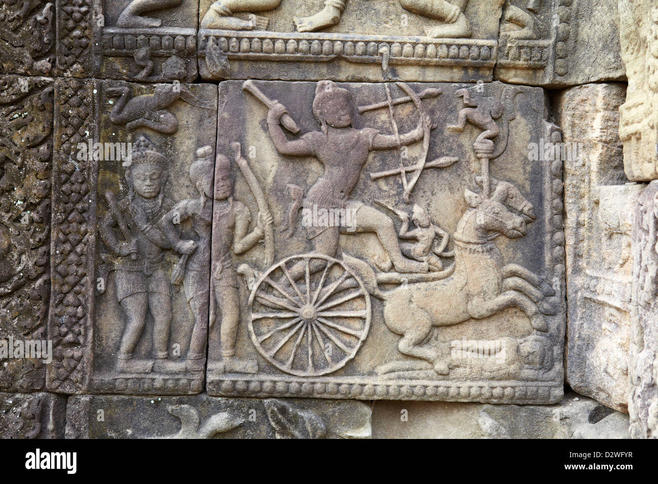Dettaglio sulla parete del tempio Baphuon, Angkor Thom, Cambogia, Asia Foto Stock