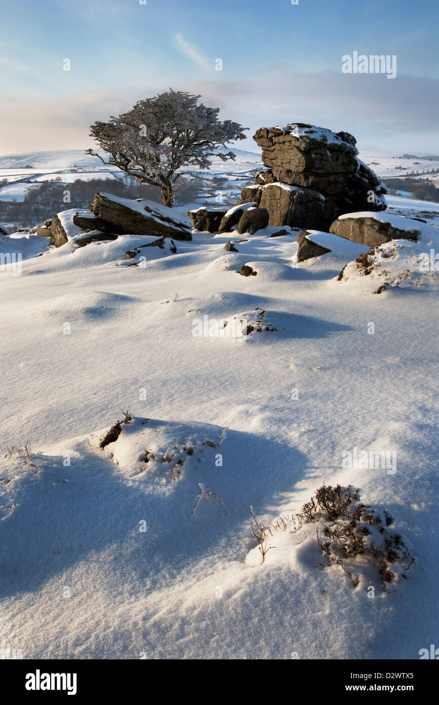 Holwell Tor su Dartmoor nella neve Foto Stock