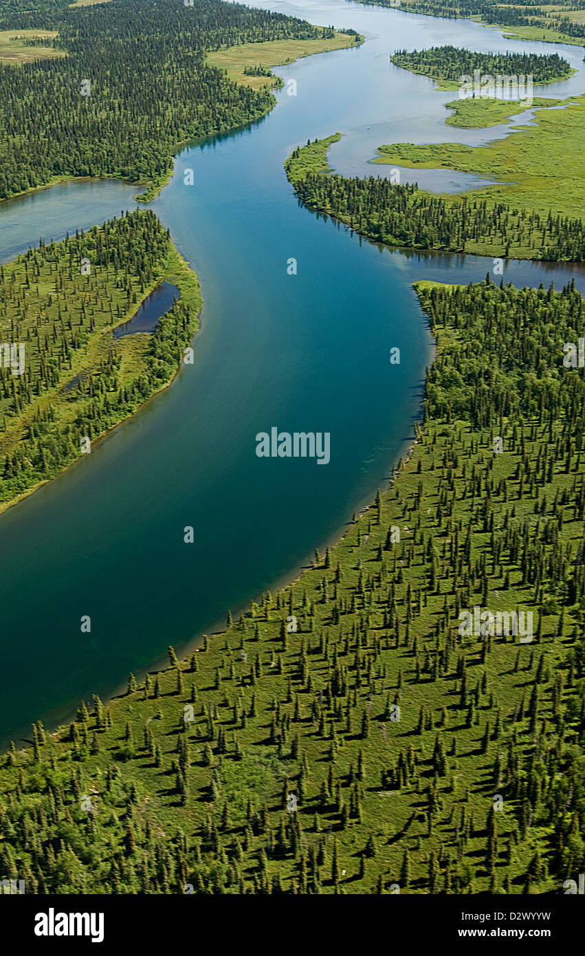 Vista aerea del fiume in Alaska e tundra Foto Stock