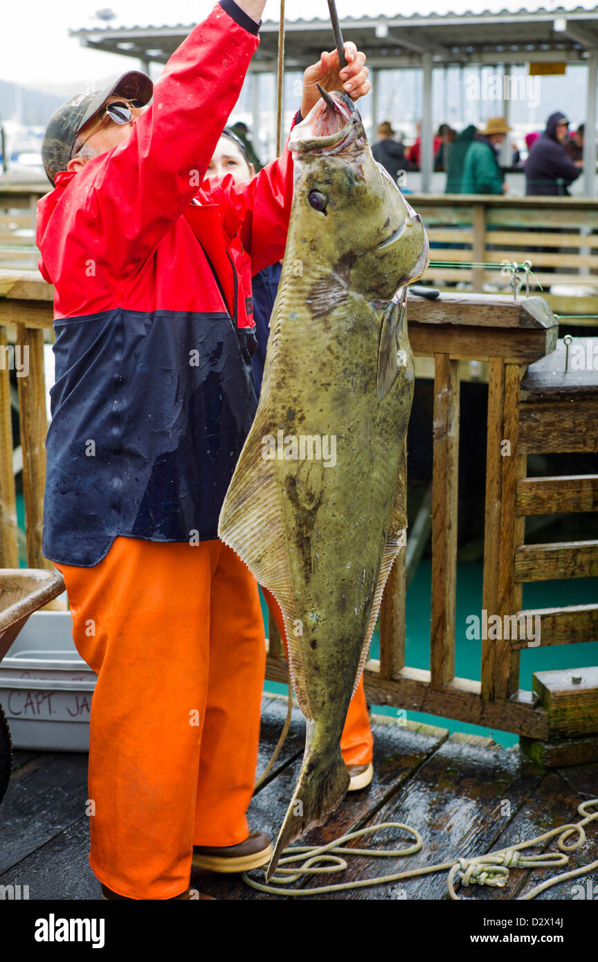 Charter imbarcazione pescatore di scattare fotografie di se stessi con il loro pescato del giorno, Seward, Alaska, STATI UNITI D'AMERICA Foto Stock