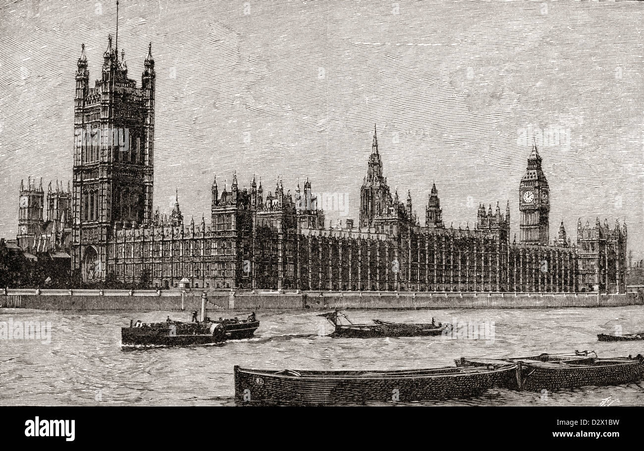 Palazzo di Westminster, la nuova Casa del Parlamento, City of Westminster, Londra, Inghilterra, progettata da Charles Barry. Foto Stock