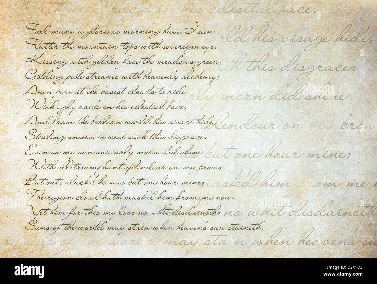 Vecchia carta texture con Shakespeare's sonnet Foto Stock