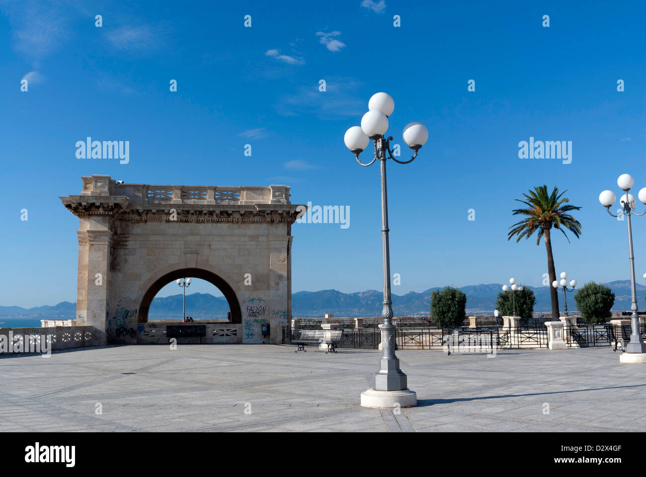 Bastione di Saint Remy nel quartiere di Castello di Cagliari, Sardegna Foto Stock