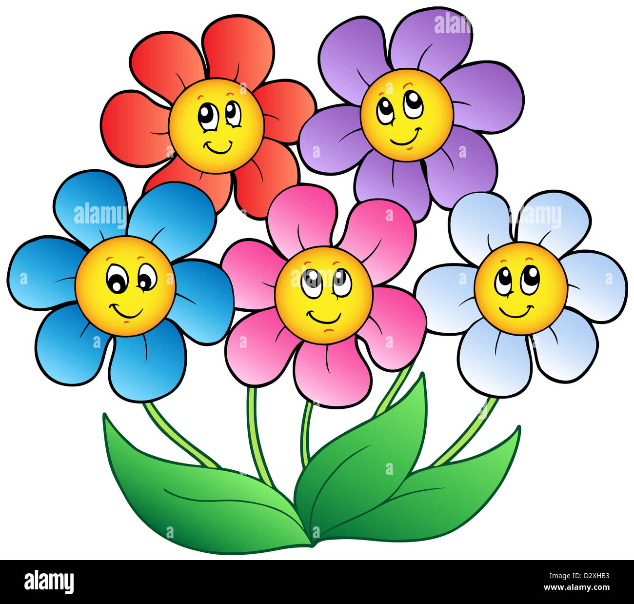 Cinque fiori cartoon - isolato illustrazione Foto stock - Alamy