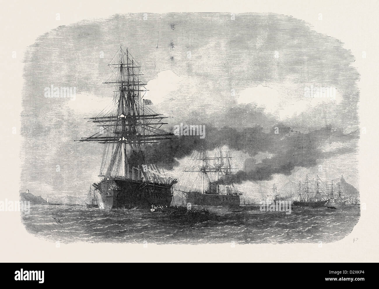 H.M.S. AGINCOURT arenarsi su LA PERLA ROCK GIBILTERRA BAY 1871 Foto Stock