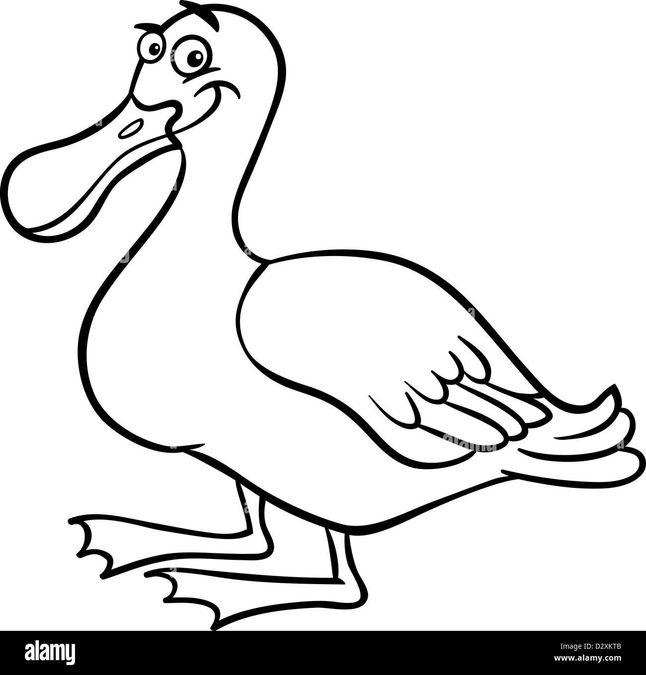 Bianco e Nero Cartoon illustrazione di anatra buffo uccello fattoria animale per il libro da colorare Foto Stock