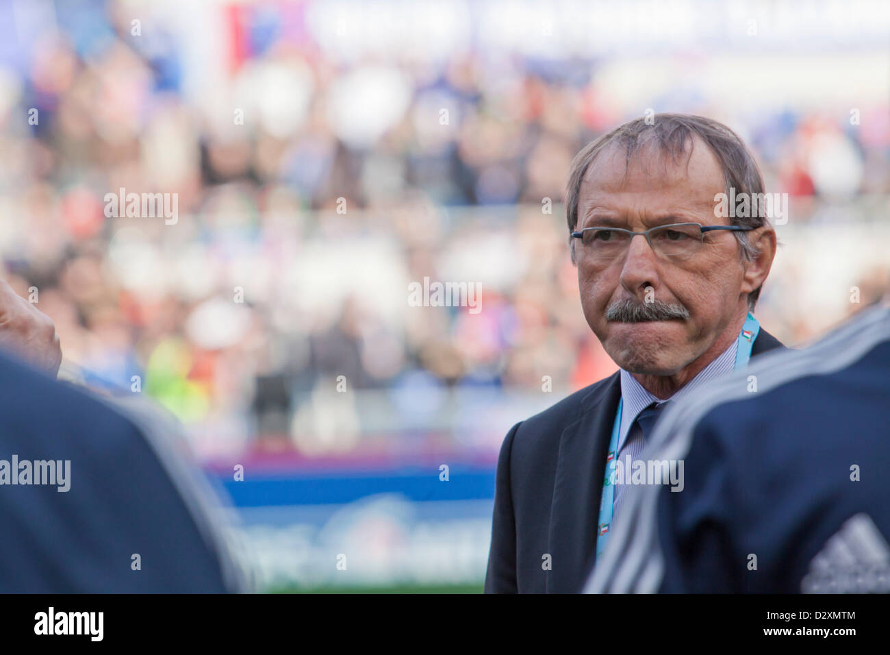 Febbraio 3rd. 2013. Roma, Italia. Sei Nazioni di rugby. Italia vs Francia. Italia allenatore della squadra di Jacques Brunel. Foto Stock