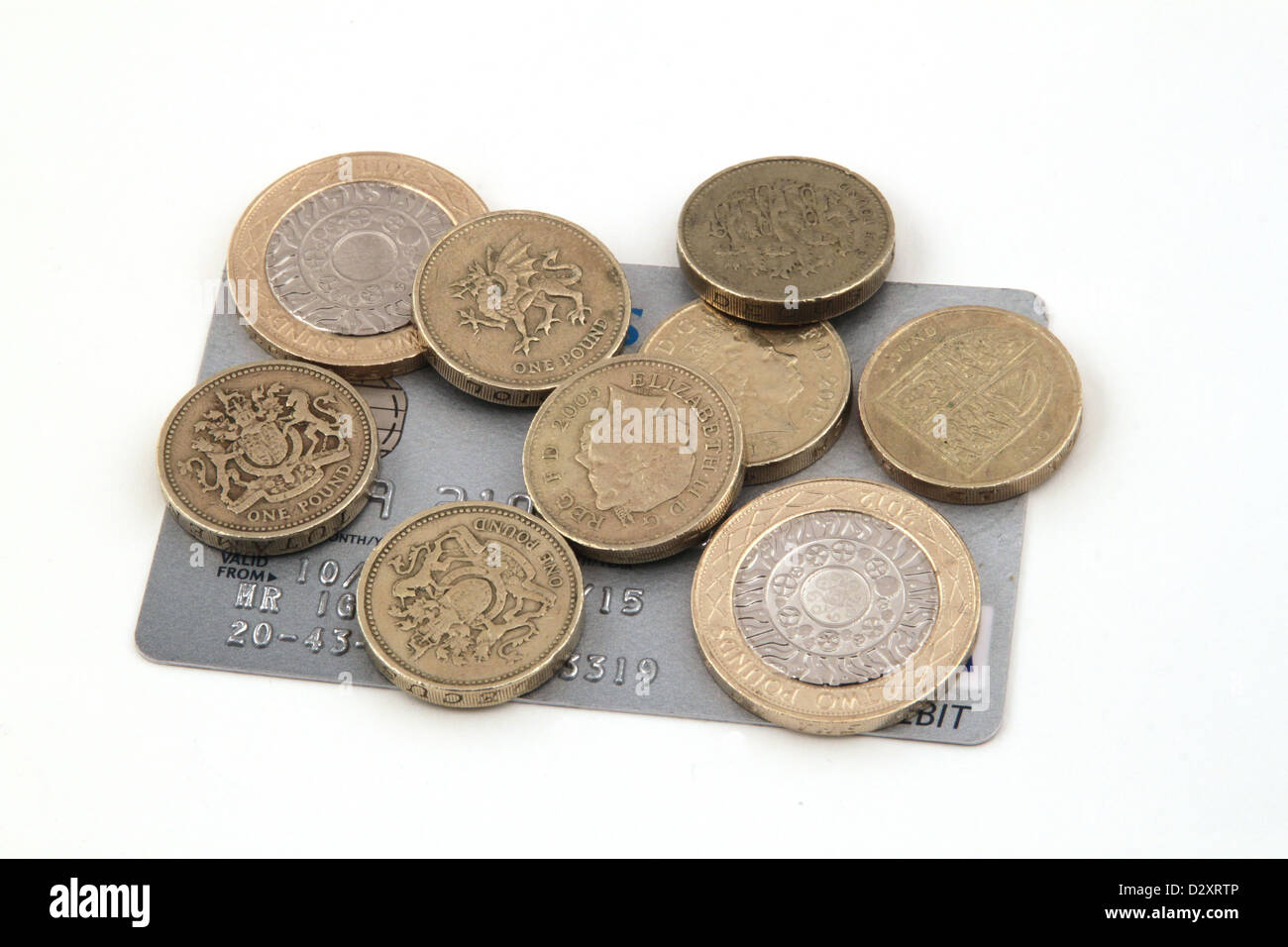 British (uk) valuta su uno sfondo bianco. Foto Stock