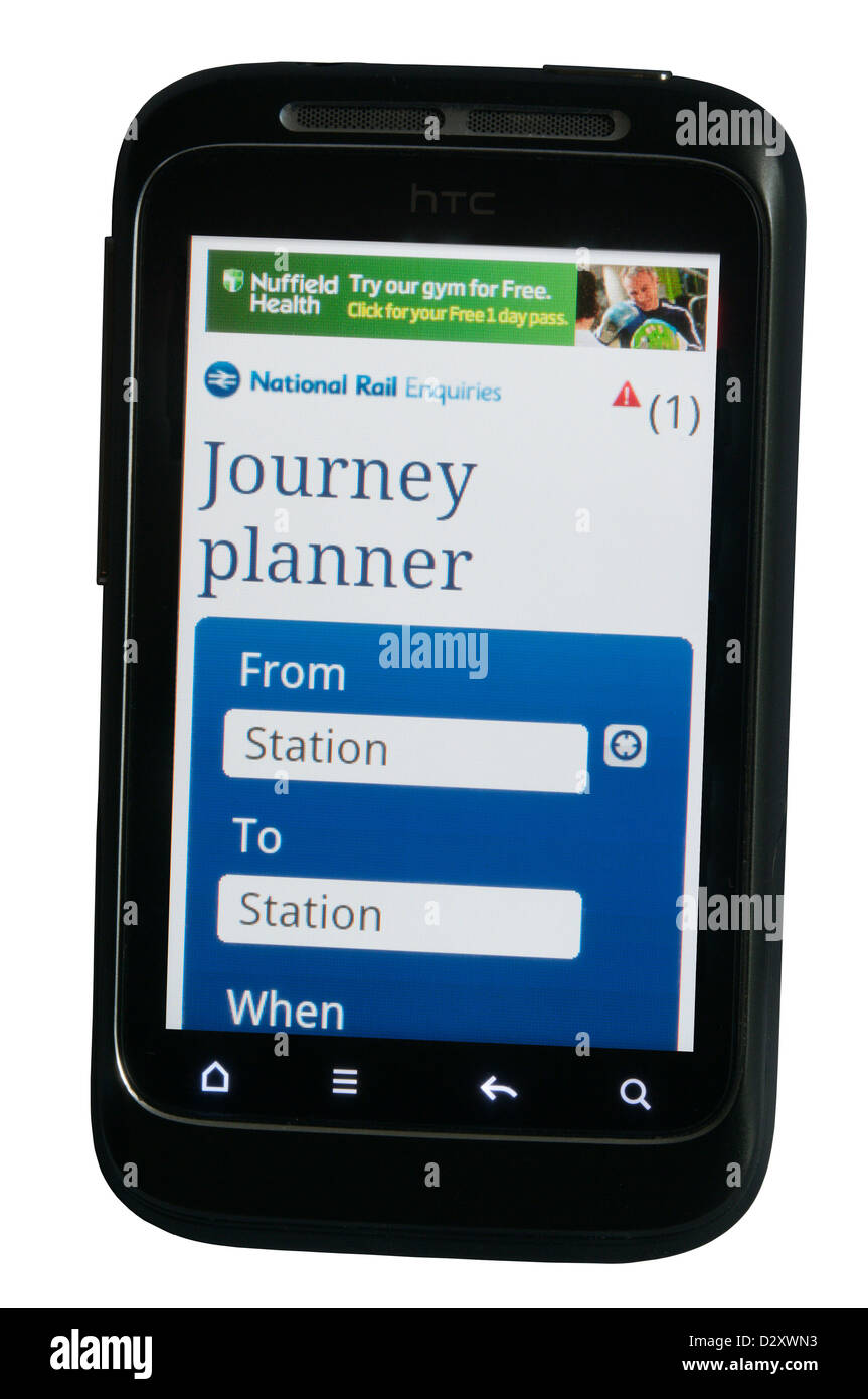National Rail Enquiries Journey Planner sito web app su un telefono cellulare. Foto Stock