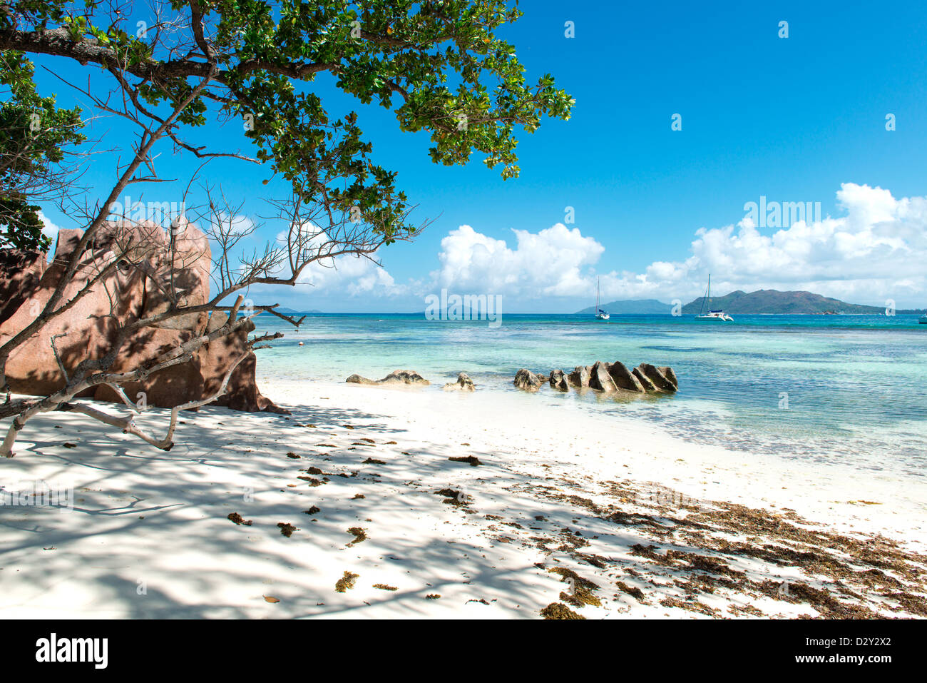 Favolosa spiaggia alle Seychelles Foto Stock