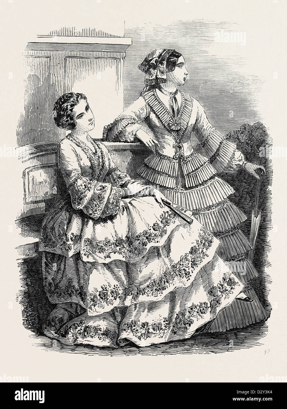 Moda di Parigi per il mese di agosto, 1852 Foto Stock