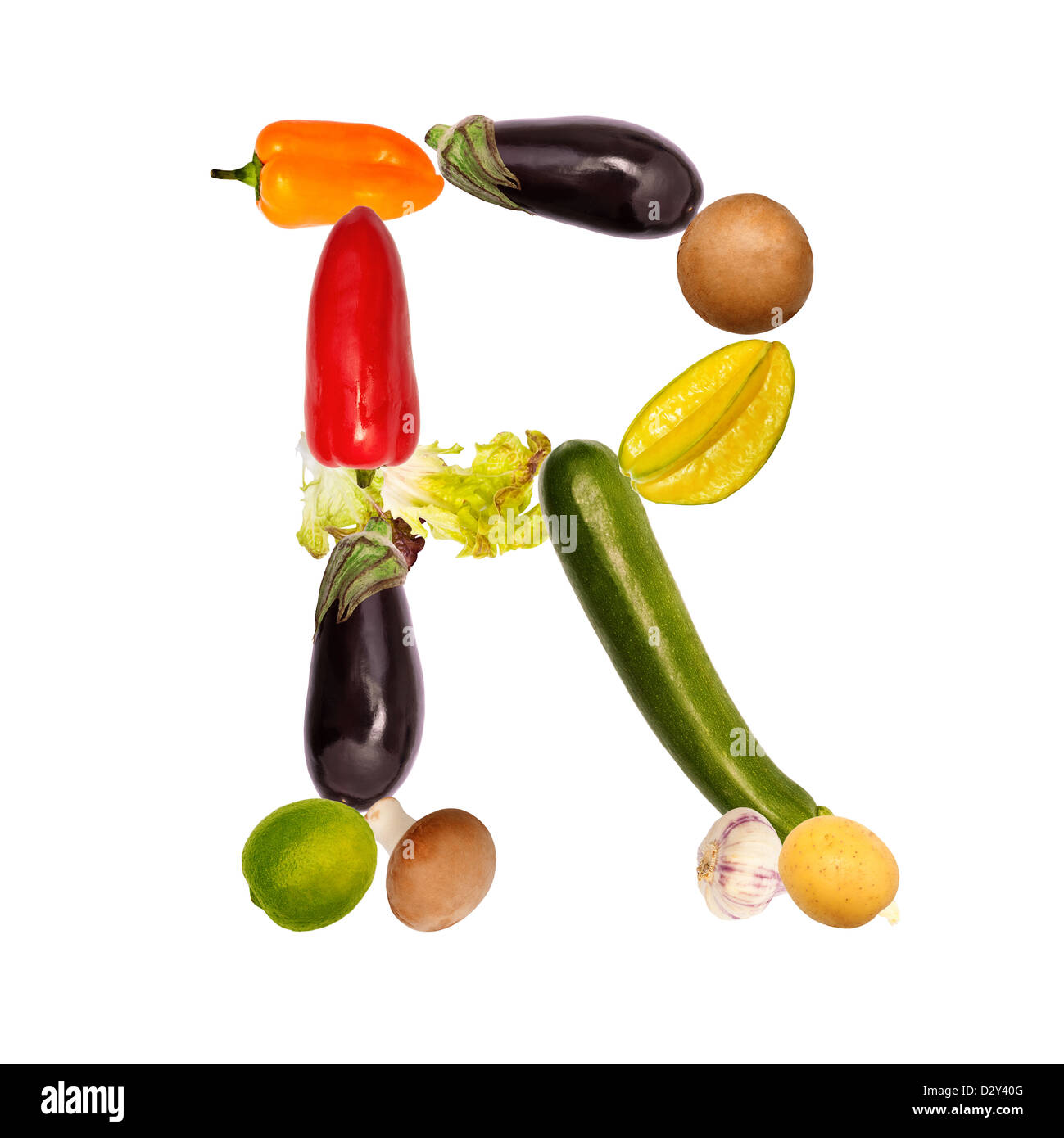 La lettera r, costruita con vari frutti e verdure, completare font  disponibile Foto stock - Alamy