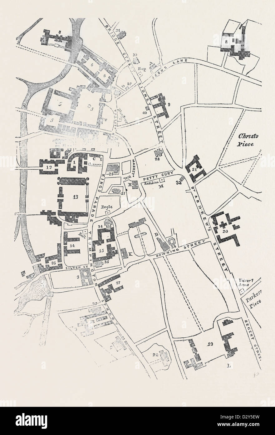 Piano di Cambridge, Gran Bretagna Mappa del XIX secolo Foto Stock