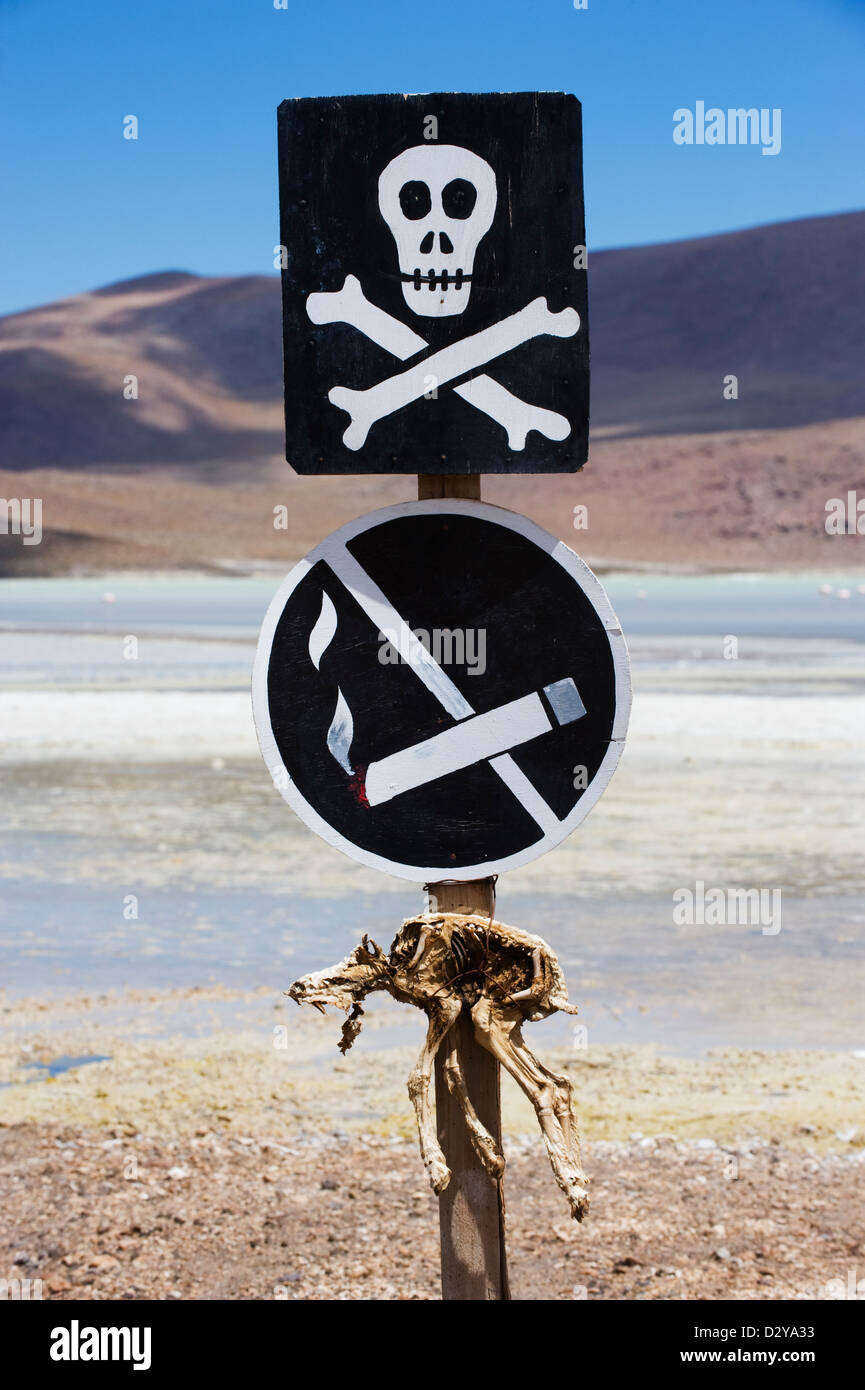 Il Teschio e Ossa Croce segno, Laguna Hedionda, Bolivia, Sud America Foto Stock