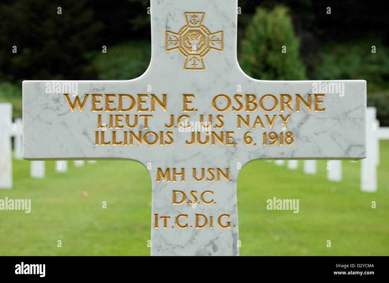 Medal of Honor lapide di Weeden E Osborne MH USN DSC IT.C.DI G, Aisne-Marne Cimitero e memoriale americano Belleau,, Francia. Foto Stock
