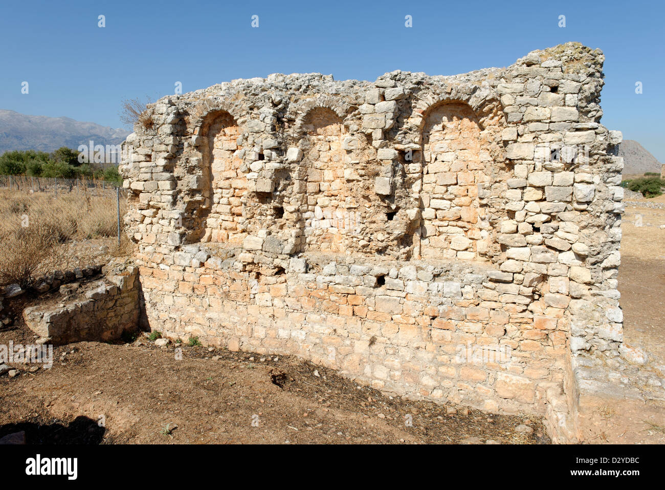 Aptera. Creta. La Grecia. Roman edificio pubblico con nicchie risalenti al periodo romano del I secolo A.C. - IV secolo d.c. Foto Stock